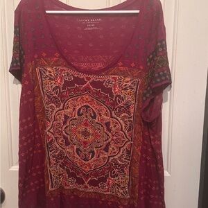 Lucky Brand Women's Maroon Patterned Tee